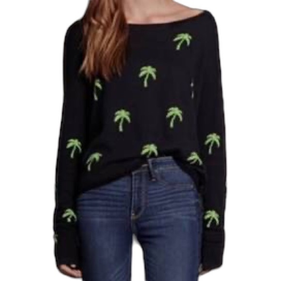 Hollister Navy Palm Tree All-Over Printed Sweater Long Sleeve Cotton Blend L NWT - Picture 2 of 5